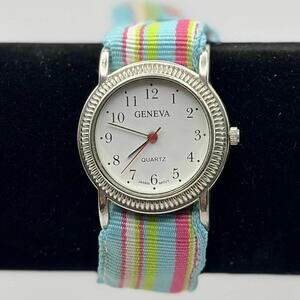 Blue & Pink Striped Geneva Watch